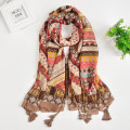 nice full length and comfortable stylish printed ethnic customs tassels scarf